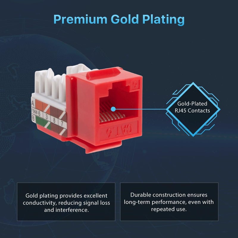 SATMAXIMUM Cat6 Keystone Ethernet Wall Jack Punch Down UTP 45-Degree (Easier Termination Than 90-Degree), RJ45 Slim Profile Speed Termination Red 45Â° Angled (10 Pack) - Image 3